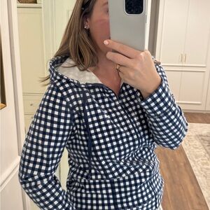 Jcrew Zip Up Hoodie Gingham Blue and White Athleisure